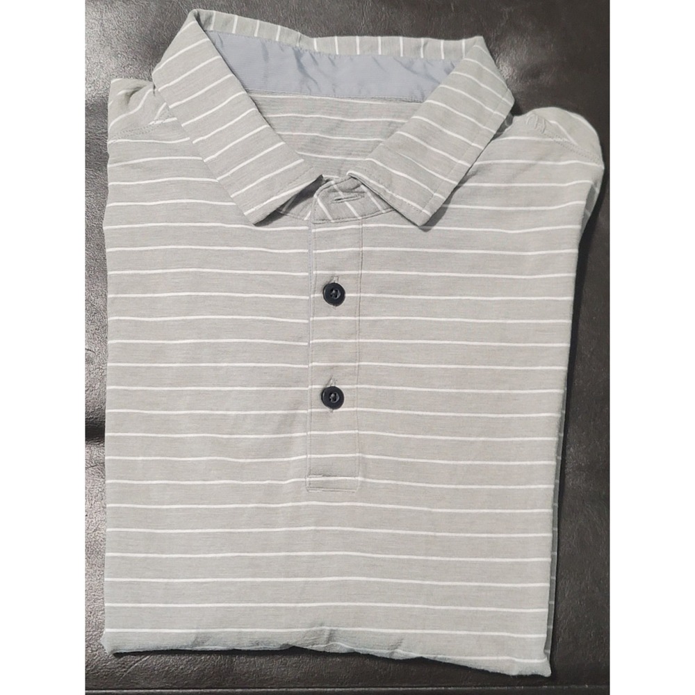 Lululemon Men's Gray‎ Striped Polo Evolution Performance Stretch Fit Size Large